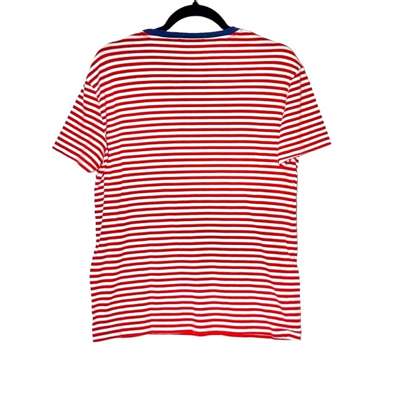 Polo Ralph Lauren Red & White Striped Crewneck Shirt w/ Blue Collar Trim, Small - Picture 2 of 10